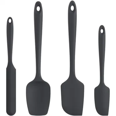 Productafbeelding van Siliconen deegschraper set, 4 stuks, zwart, hittebestendig tot 315°C, flexibel, antiaanbak