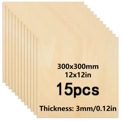 Produktbild von Lindenholz-Sperrholzplatten - Unbehandeltes Holz - 15 Stück - 300 x 300 mm - 3 mm dick - Für Lasergravur - Laserschneiden - Bemalen