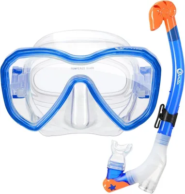 Produktbild von Kinder Schnorchelset mit Dry Schnorchel und Taucherbrille Blau Megaset