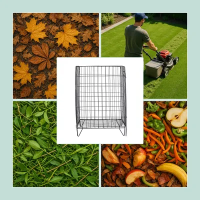 Produktbild von Relaxdays Komposter Metall, Bodengitter und Füße, HBT: 68 x 46 x 46 cm, für Gartenabfall, Kompostgitter, Stahl, schwarz