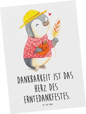 Produktbild von Mr. & Mrs. Panda Postkarte Erntedankfest Dankbarkeit - Weiß - Geschenk, Freude teilen, Thanksgiving Geschenke, einzelkarte, Gemeinschaft, Grußkarte, Leben, Feiertag