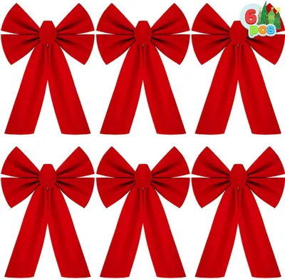 Obrázek produktu pro velké červené sametové mašle 33 x 22,9 cm, ozdoba na vánoční stromek pro vnitřní i venkovní použití