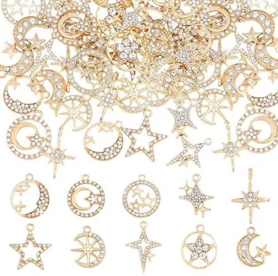 Productafbeelding van Sterren- en maanverlichtingselementen voor sieraden, 40 stuks, met glitter