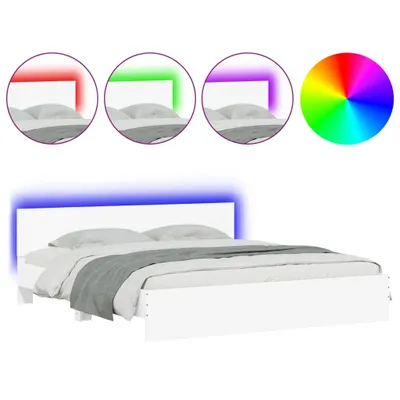 Image de vidaXL Cadre de lit avec tête de lit et éclairage LED blanc 180x200 cm