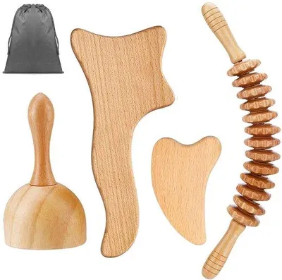 Produktbild von Gua-Sha-Set aus Holz - Holzmassageroller für Nacken/Benken/Augen/Rücken - Entspannung/Pain Relief - Naturtherapie