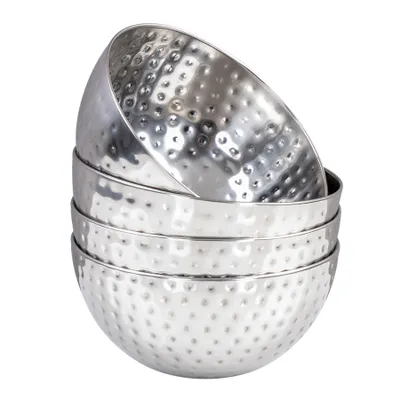 Produktbild von 4er Set Deko Schalen Ø15cm Silber Edelstahl Gehämmert Snackschale Tischdeko Schälchen Dekoration Metallschale Aufbewahrung