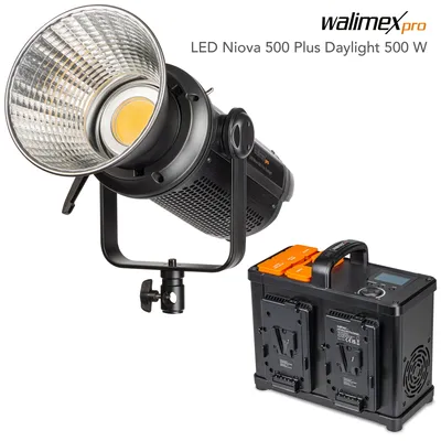 Zdjęcie produktu dla Walimex pro Niova Plus 500 Daylight, ściemnialna lampa wideo LED 500 W, lampa wideo z reflektorem Bowens i miękkim dyfuzorem, lampa studyjna z technologią COB LED