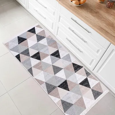 Produktbild von Famanu Kelim Teppich - Boho-Design mit Wendefunktion - Rautenmuster Grau - 60x180 cm