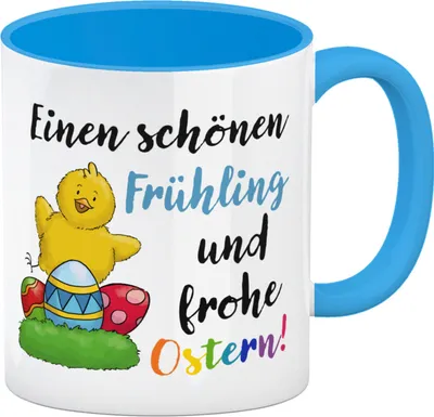 Produktbild von Schönen Frühling und frohe Ostern Kaffeebecher in hellblau Küken