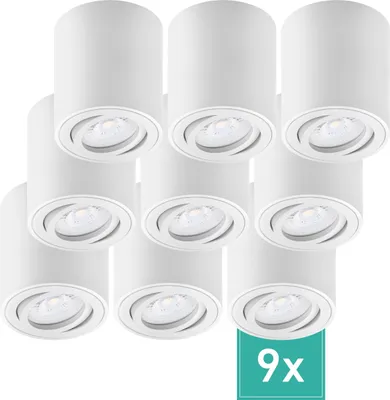 Produktbild von 9er Set Oktaplex Aufbaustrahler Alu schwenkbar 3-Step dimmbar inkl. LED Modul 3000K warmweiß - Aufbauspot weiß