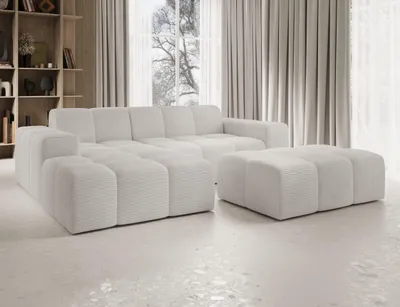 Produktbild von Moebelfest Fogo Ecksofa L‑Form mit Hocker - Cordstoff Beige - Links
