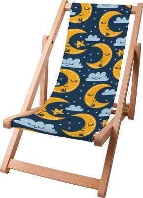 Produktbild von Dreamroots Kinder Liegestuhl klappbar Holz bis zu 130 kg, Sonnenliege klappbar mit 3-stufiger Neigungsregulierung der Rückenlehne, Night Sky
