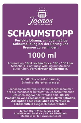 Immagine prodotto di Joenos Schaumstopp 1000 ml, antischiuma per distillazione e fermentazione, disincrostante a base di silicone con acqua demineralizzata