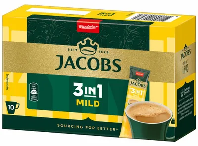 Immagine prodotto di Jacobs 3in1 Mild löslicher Kaffee, Instantkaffee, löslicher Bohnenkaffee, 10 Sticks