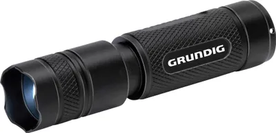Produktbild von Grundig LED Taschenlampe 400 Lumen - 10W - 200M Reichweite - 3 Leuchtmodi: Hoch, Niedrig, Pulsierend - Schwarz/Orange