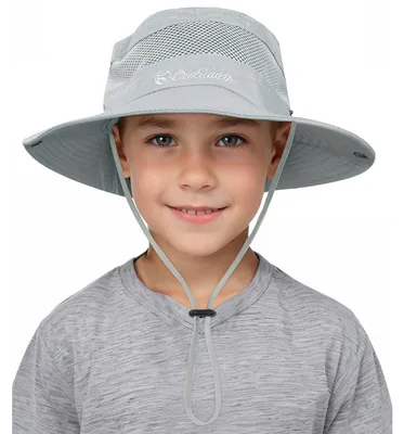 Produktbild von Sonnenhut Kinder mit Nackenschutz und Kinnriemen, atmungsaktiv, Baumwolle, Hellgrau, 4-12 Jahre