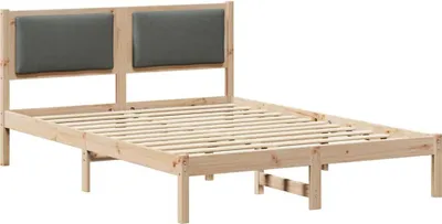 Zdjęcie produktu dla Łóżko Drewniane 140x200 Szare Rama Łóżka ze Stelażem Dwuosobowe do Sypialni