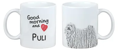 Produktbild von Weiße Keramiktasse mit Puli Motiv, 330 ml Fassungsvermögen, 10 cm Höhe, 12 cm Breite