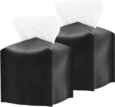 Produktbild von Set aus 2 modernen und eleganten quadratischen Taschentuchboxen aus Kunstleder für Zuhause, Hotel, Auto, Büro, Restaurant – Schwarz