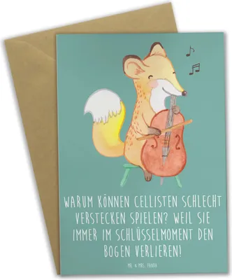 Produktbild von Mr. & Mrs. Panda Grußkarte Cello Schlüsselmoment - Meeresbrise - Geschenk, weihnachtskarten, Lernen, Bogen, Instrument, Musiker, Musikinstrument, Streichinstrument, Solo