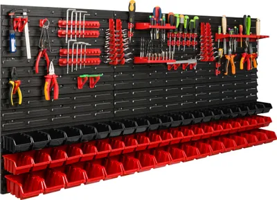 Immagine prodotto di Sistema di stoccaggio Scaffale da officina | 172 x 78 cm | 61 pezzi. Scatola | Scaffale a muro con supporti per utensili e contenitori impilabili - Pannelli a muro Scaffale extra forte Scaffale forato per utensili Scaffale da magazzino Scaffale da garage