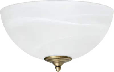 Produktbild von Messing Deckenleuchte Plafoniera stylisch doppelte Beleuchtungsleistung Alabaster Glas H17cm Ø35cm 2x E27 Goldpatina 120W flache Bauweise