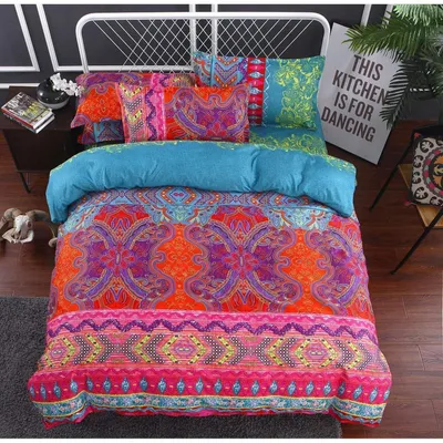 Produktbild von Bettwäsche-Set 135x200cm 4-teilig Boho Türkis mit 2 Kissenbezügen 80x80cm