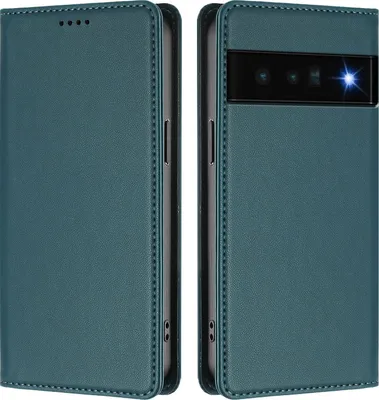 Image de Etui en cuir pour Google Pixel 6 Pro, étui magnétique en cuirPolyuréthaneavec support Vert