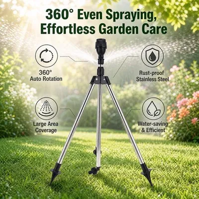 Produktbild von LUPATDY 360° Rasensprenger für den Garten, mit Stativ, höhenverstellbar, 64-94 cm, aus Edelstahl und Messing