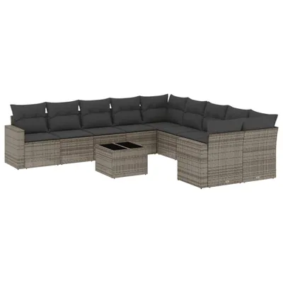 Produktbild von 11-tlg. Garten-Sofagarnitur mit Kissen Grau Poly Rattan