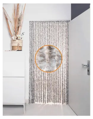 Produktbild von Flauschvorhang Türvorhang (90x200 cm) Chenille Fliegenschutz Insektenschutz Camping 100% Italy - Vielseitig, Leicht zu Reinigen, Effektiver Sicht- und Hitzeblocker - Grau/Weiß Mix