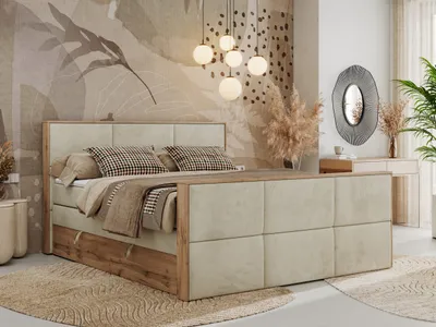Produktbild von MKS MEBLE Doppelbett, Boxspringbett ALBERO 2 KING DUO mit zwei 7 Härtezonen Multipocket-Matratzen, genähtes Kopfteil und Front, Bettkästen - 140x200 cm - H4 - Beige Velvet
