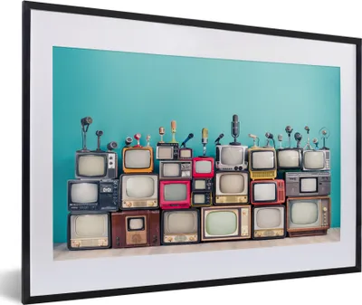 Produktbild von MuchoWow® MuchoWow® Gerahmtes Poster Fernsehen - Mikrofon - Vintage 60x40 cm - Poster mit zchwarzem Bilderrahmen - Schlafzimmer - Plakat in Rahmen - Drucken