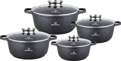 Obrázek produktu pro Klönberg 8dílná sada hrnců s nepřilnavým povrchem, ideální pro všechny typy varných desek, s poklicí, rychlý ohřev, indukční hrnce, černá KB4024