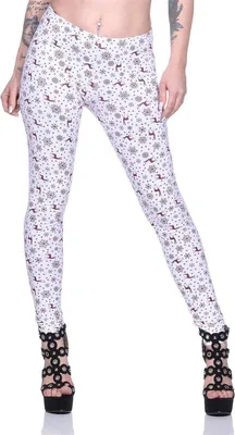 Produktbild von Damen Weihnachts Leggings Stretch Jeggings Skinny Leggins Tregging Weiß XL/42