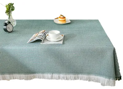 Produktbild von Staubdichte Outdoor-Tischdecken mit Fransen, knitterfreie Tischdecken aus Baumwollleinen für Partys und Buffets