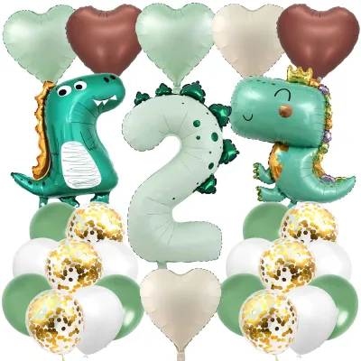 27-tlg. Dino-Geburtstagsdeko-Set mit Folienballon Zahl 2