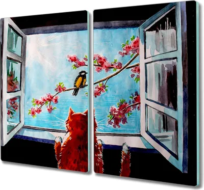 Produktbild von Coloray Herdabdeckplatte 2x30x52 cm Schneidebrett Kochplattenabdeckung Küchenbrett Hackbrett - Tier Vogel