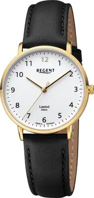 Produktbild von Regent Leder Damen Uhr Armbanduhr Quarz schwarz Lederarmband D2URGM2307