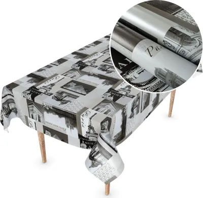 Produktbild von Tischdecke Wachstuch MIMOSA Retro Grau Robust Wasserabweisend Breite 140 cm Länge 240 cm