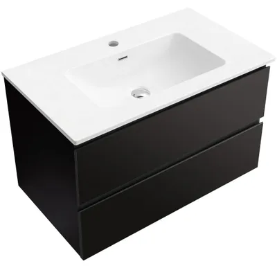 Immagine prodotto di Mobile bagno Carole - nero opaco + lavabo in Vetroceramica Novo - bianco lucido - 101x49,5x46,5 cm