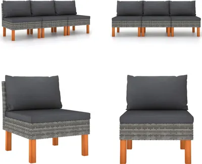 Image de vidaXL Canapé central 3 pcs. Poly rotin et bois massif d'eucalyptus - Canapé central - Canapé central - Canapé central