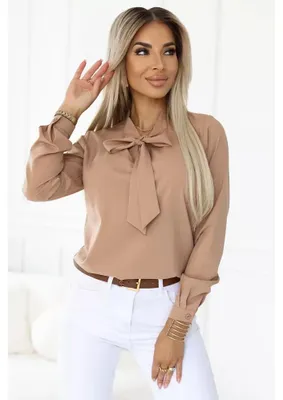Produktbild von Elegante Business Bluse mit Schleife vorne Mokka M