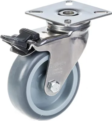 Produktbild von 75mm 3" Edelstahl-Rolle grau Gummi, drehbar mit Bremse, 60kg