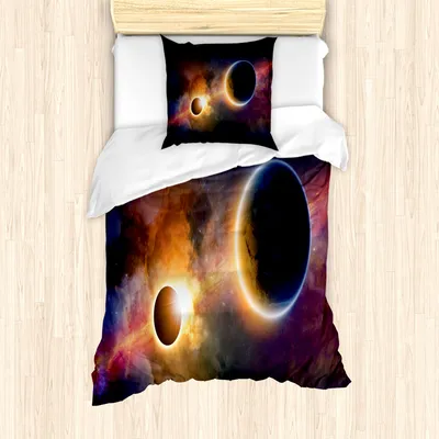 Produktbild von ABAKUHAUS Weltraum Mantele, Planet Erde Sterne, Milbensicher Allergiker geeignet mit Kissenbezügen, 135 cm x 200 cm - 80 x 80 cm, Mehrfarbig
