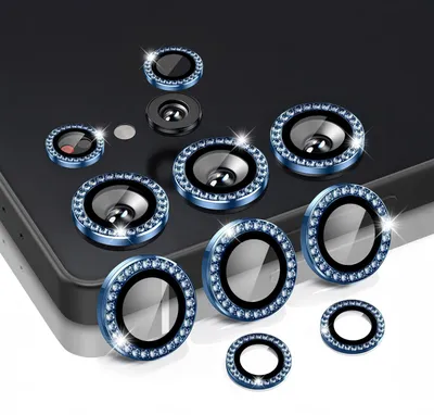 Produktbild von Kamera Linsenschutz Glas Set mit Schmucksteinen für Samsung Galaxy S25 Ultra Schutzglas Camera Linse Schutz Panzerfolie 9H Titan Blau