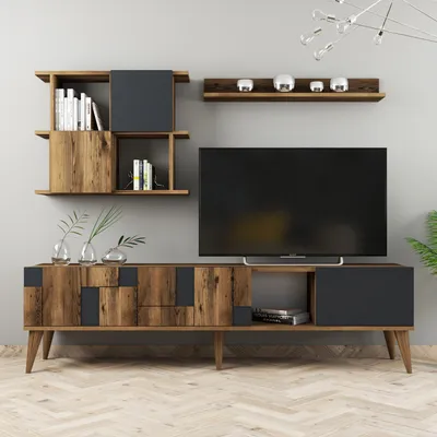 Obrázek produktu pro Skye Decor, Madrid- Madrid HCT, barva ořech, antracit, TV skříňky, 48,6x180x33,8 cm, 100% melaminovaná dřevotříska