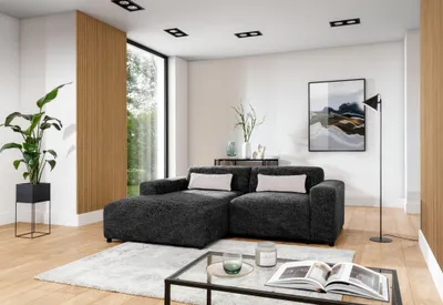 Produktbild von Ecksofa Designersofa ROMY XS in Stoff Enjoy Me Schwarz Ottomane Links