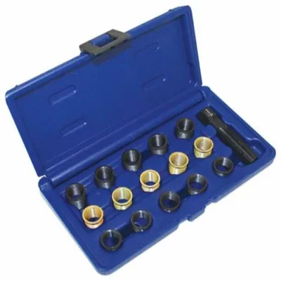 Immagine prodotto di Kit-set riparazione filettatura candele, attrezzi ripristino candelette, inserto compatibile, utensili manuali per auto 16 pezzi