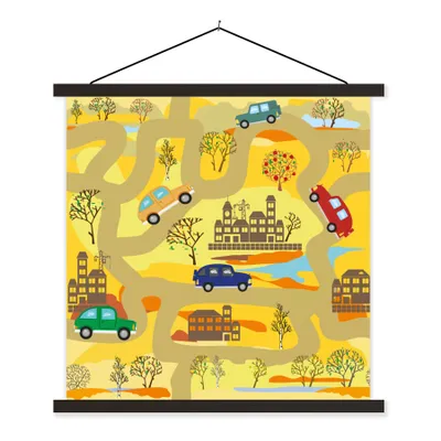 Produktbild von MuchoWow® Textilposter Kinder - Wüste - Auto - Straßen 120x120 cm mit schwarzem Rahmen - Aufhängungsset